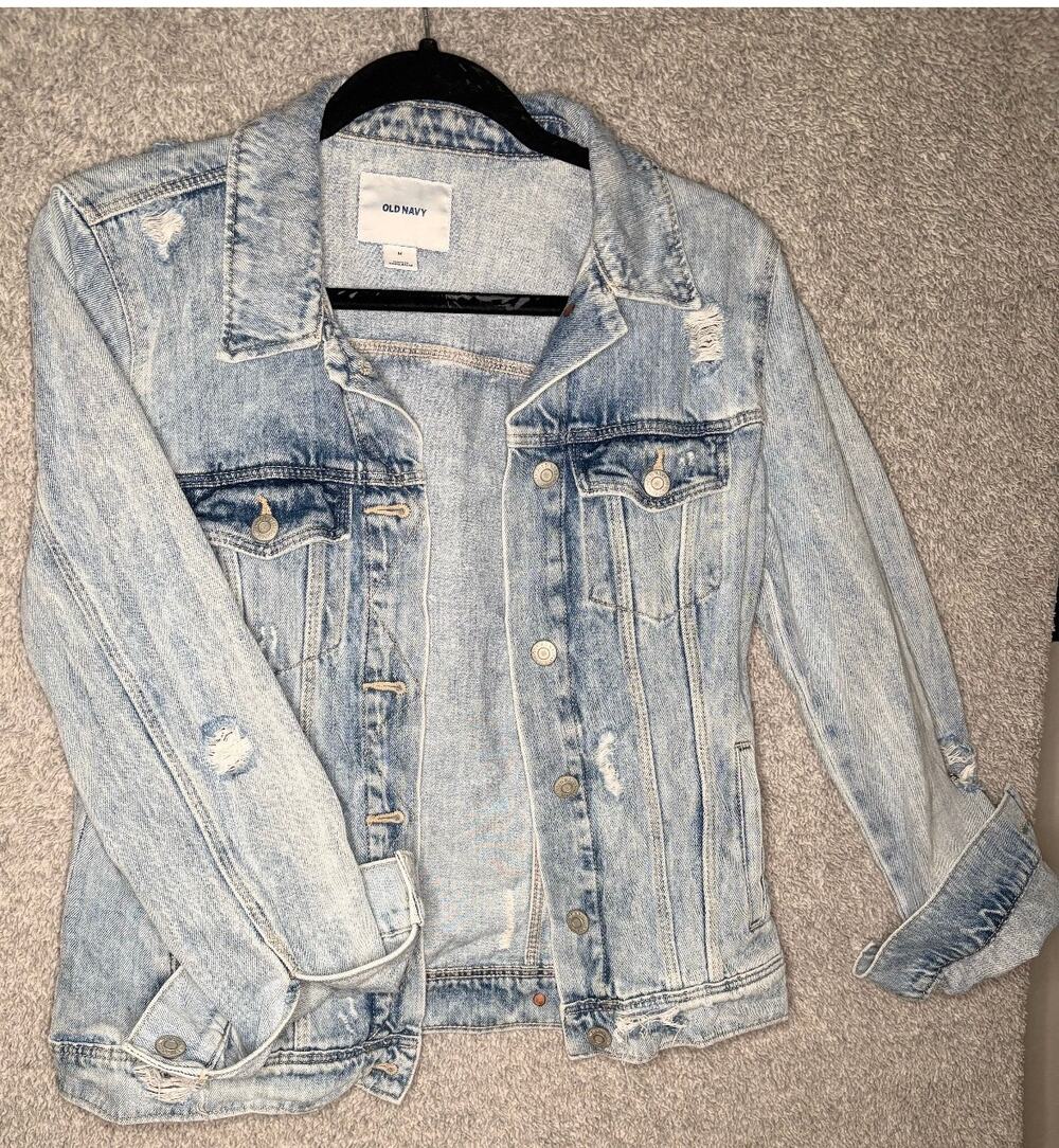 Old Navy M Distressed Denim Jacket Medium Worn 100% Cotton